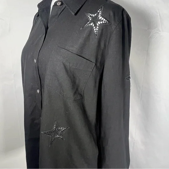 Rails‎ Charli Eyelet Stars Linen Blend Button Down Shirt Black Size Medium Boho - Picture 5 of 11
